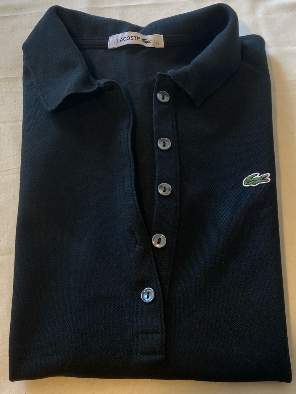 Lacoste Black Polo with Green Crocodile Patch